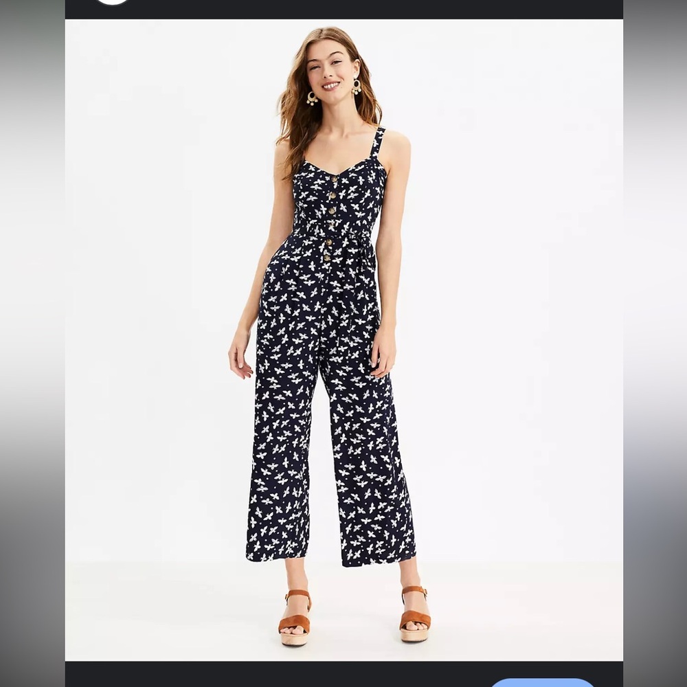 Loft Bee Strappy Jumpsuit blue white size 2